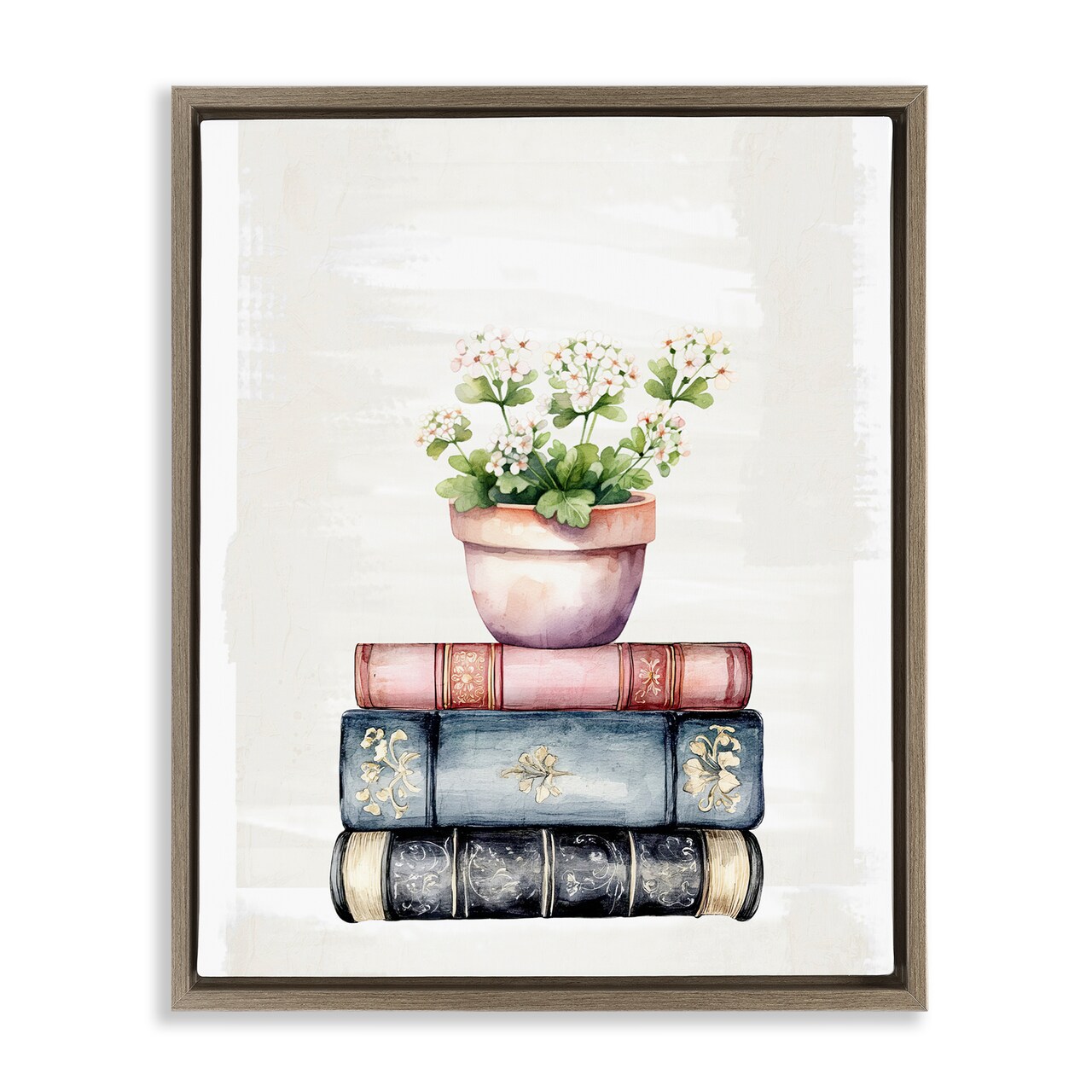 Stupell Industries Floral Stacks with Vintage Books Floating Frame, design by Kim Allen